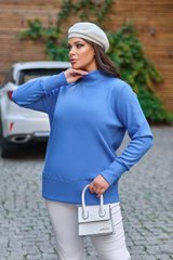 Женский свитер больших размеров теплый с высоким горлом голубой, 56