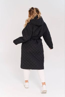 Пальто демисезон для полных женщин черное с капюшоном, 56