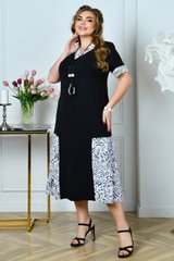 Стильна сукня великих розмірів на літо чорна з білою обробкою, 74