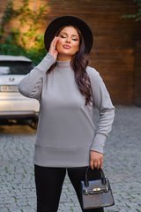 Теплый свитер больших размеров серый с высоким горлом, 56