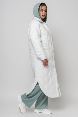 Пальто стьобане великих розмірів біле нижче коліна, 50