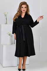 Чорна сукня батал трикотажна з поясом та кишенями 58 розмір, 58-60