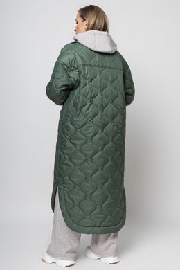 Пальто з плащової тканини батал жіноче зелене стьобане, 50