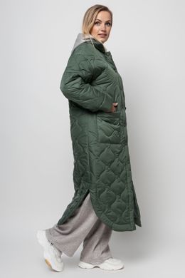 Пальто из плащевки батал женское зеленое стеганое, 50