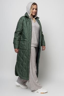 Пальто з плащової тканини батал жіноче зелене стьобане, 50