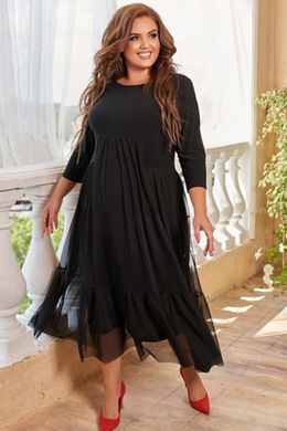 Чорне плаття для повних жінок масло та сітка, 54