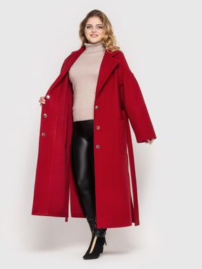 Кашемірове жіноче пальто батал з поясом бордове, 48-50