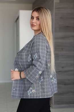 Жіночий піджак великих розмірів літній у клітинку без підкладки ромашки, 50-52