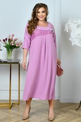 Легкое летнее платье больших размеров ниже колена розовое, 74