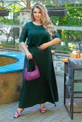 Красивое платье батал зеленое гипюр с софтом, 54