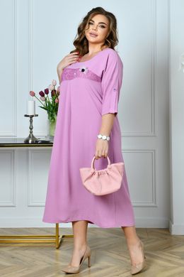 Легкое летнее платье больших размеров ниже колена розовое, 54