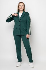 Зеленый женский костюм батал с брюками и пиджаком, 48