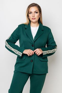 Зеленый женский костюм батал с брюками и пиджаком, 48