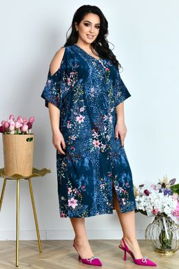 Платье софт с принтом свободное легкое темно-синее, 54