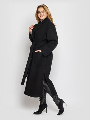 Черное женское длинное пальто батал кашемировое, 48-50