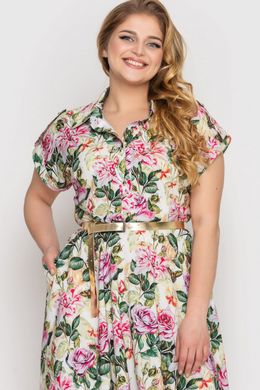 Цветочное платье с широкой юбкой и карманами, 48