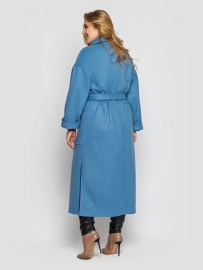 Модное кашемировое пальто батал с карманами цвета деним, 48-50