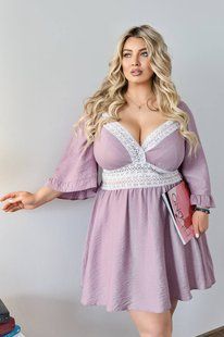 Жіноча сукня батал ошатна жатий льон рожева, 48-52