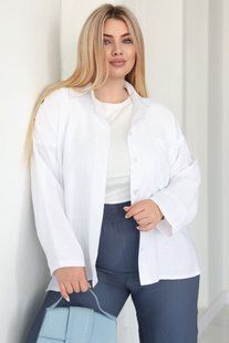 Жіноча сорочка батал лляна вільна біла, 50-52