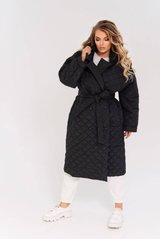 Пальто демисезон для полных женщин черное с капюшоном, 56