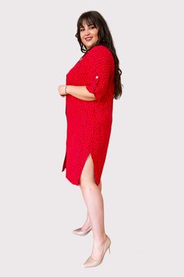 Платье рубашка для полных из софта легкое красное с черным горохом, 56-58