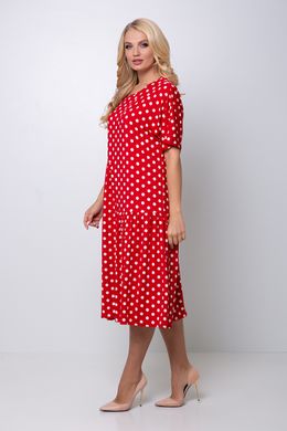 Платье в горошек батальное красное свободное с поясом, 54-56