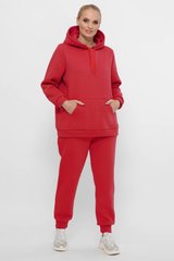 Женский теплый костюм больших размеров худи и штаны красный, 60