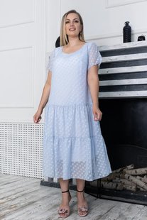 Шифоновое нежное платье батал голубое с хлопковым подкладом, 50