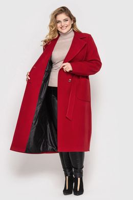 Модное пальто на осень батальное бордового цвета, 50