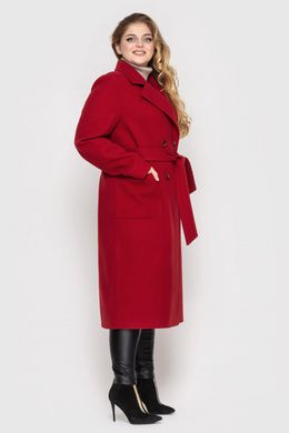 Модне пальто на осінь батальне бордового кольору, 50