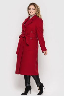 Модне пальто на осінь батальне бордового кольору, 50