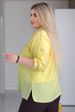 Вільна сорочка великих розмірів із жатого льону-бохо жовта, 50-52