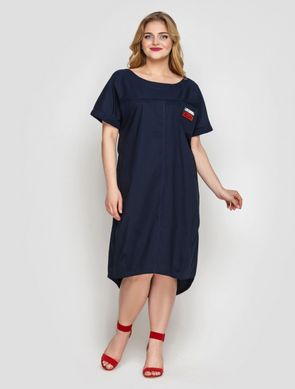 Свободное платье женское хлопковое темно-синее, 52
