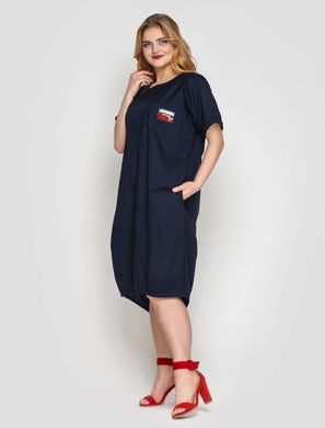 Свободное платье женское хлопковое темно-синее, 52