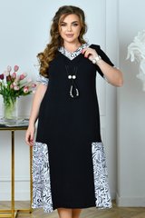Стильное платье больших размеров на лето черное с белой отделкой, 54