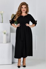 Чорна сукня великих розмірів приталена з імітацією запаху, 70