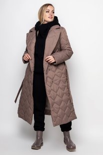 Стеганное пальто больших размеров с поясом еврозима мокко, 50