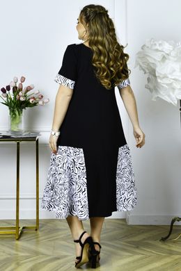 Стильна сукня великих розмірів на літо чорна з білою обробкою, 60