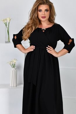Черное платье больших размеров приталенное с имитацией запаха, 54