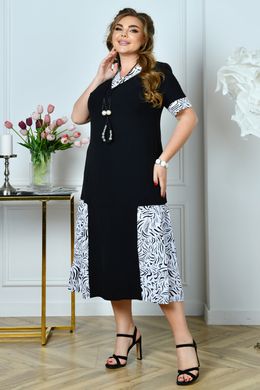 Стильное платье больших размеров на лето черное с белой отделкой, 70