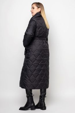 Черное женское стеганое пальто батал на кнопках, 50