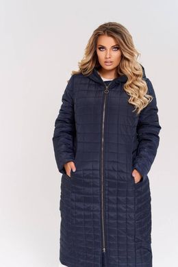 Стьобане пальто великих розмірів синє з капюшоном, 56