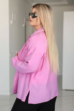Лляна жіноча сорочка батал з регульованим рукавом рожева, 50-52