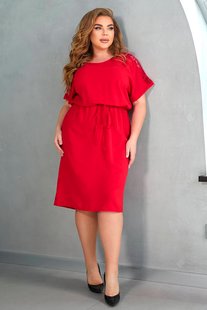 Червона сукня батал приталена тканина жатка, 52-54