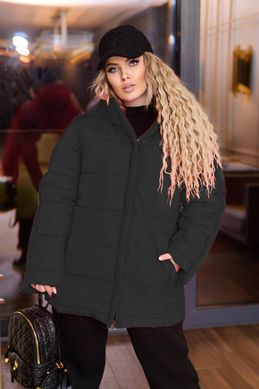 Зимова жіноча куртка великих розмірів чорна плащова тканина, 58