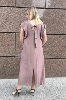 Літня жіноча сукня для повних льон жатка вільний крій бежева, 50