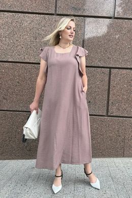 Літня жіноча сукня для повних льон жатка вільний крій бежева, 50