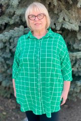 Стильная женская рубашка в больших размерах на лето зеленая, 52-54