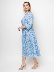 Голубое штапельное платье батал мелкий цветок, 60