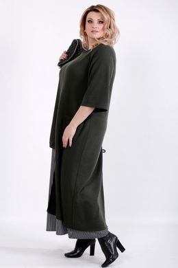 Платье-мешок батал цвета хаки из теплого трикотажа, 58